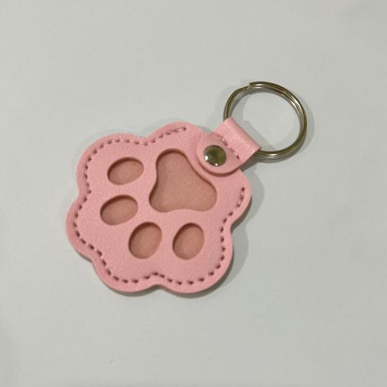Faux Leather Pet Hair Keychain Dog Cat Claw Shape Souvenir Keyring