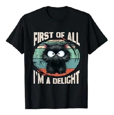 First Of All Im A Delight Funny Cat Graphic T-Shirt Classic Cotton Short Sleeve Tee