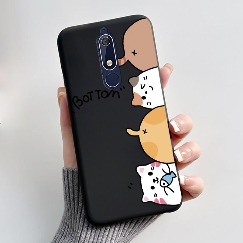 Cute Case For Nokia 5.1/Nokia 5.1 Plus/Nokia X5/Nokia 5 Funda Printing Shell Protective Cover Soft Silicone Cartoon Black Casing
