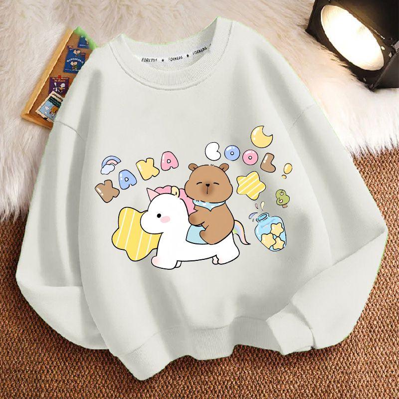 Söt Capybara Lös Sweatshirt för Barn, Rundhalsad Långärmad Ledig Sweatshirt för Pojkar och Flickor på Våren och Hösten