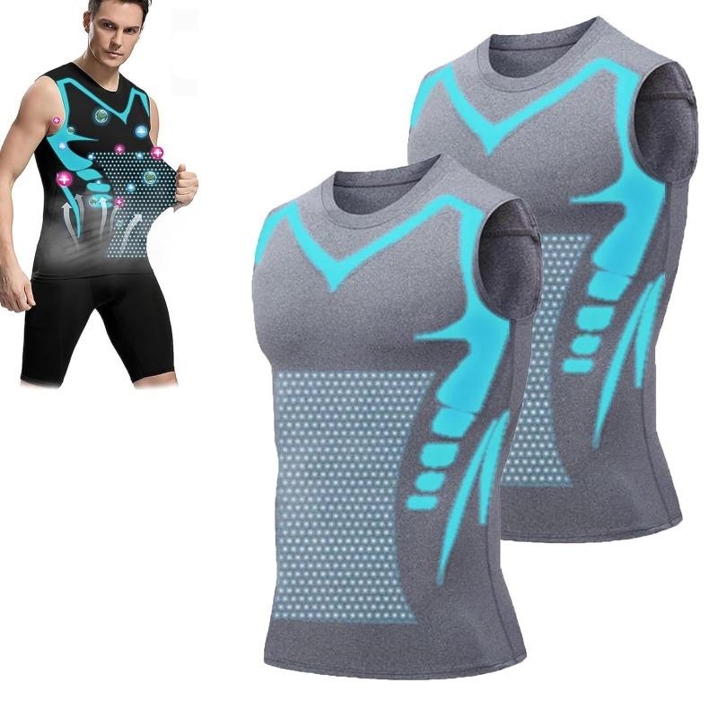 Sommer Herren Formwäsche Ionische Formgebende Weste Ärmelloses Hemd Enge Kompressionshemden Tanktop Körperformer Atmungsaktive Eis Seide