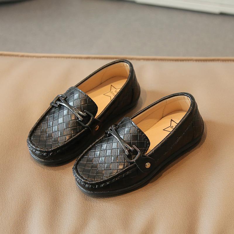 Black Children's Boat Shoes Four Seasons New Wild Belt Metal Boy Party Kids Fashion Performance Shoes Classic Britain Style