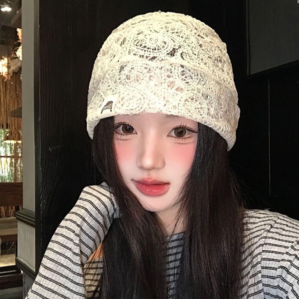 Embroidered Lace Hat Breathable Weave Knitted Cap Hollow Out Flower Beanies Apparel Accessories