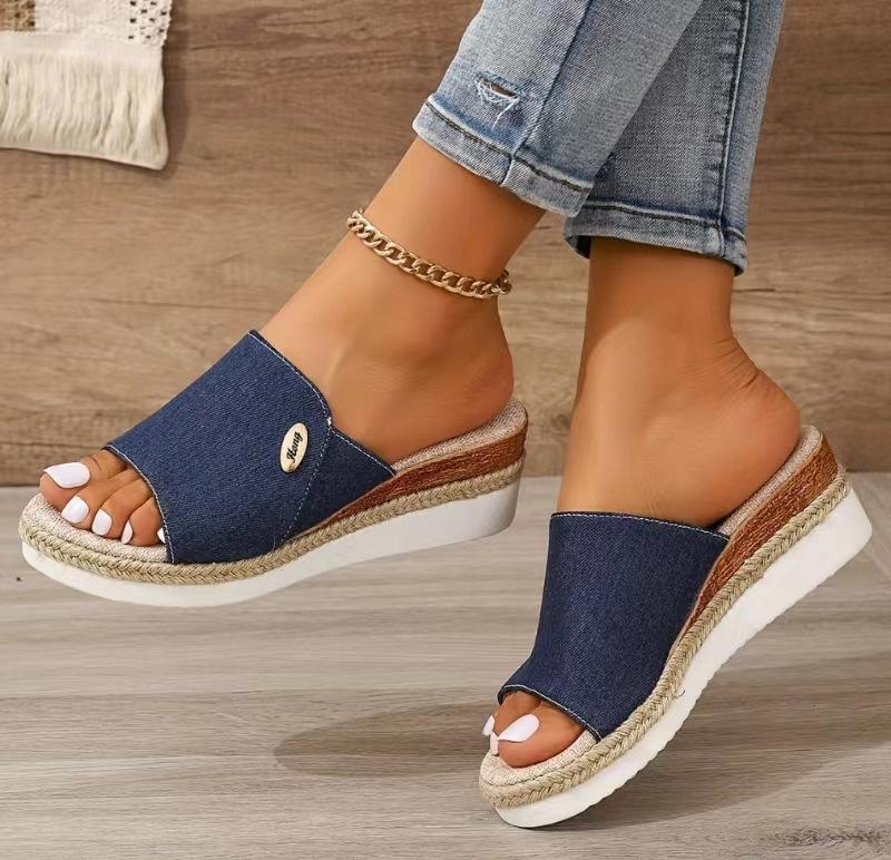 Women Fashion Sandals Summer Peep Toe Wedges Sandals 2024 New Women Casual Platform Mules Slipper Sandalias Mujer Plus Size 43