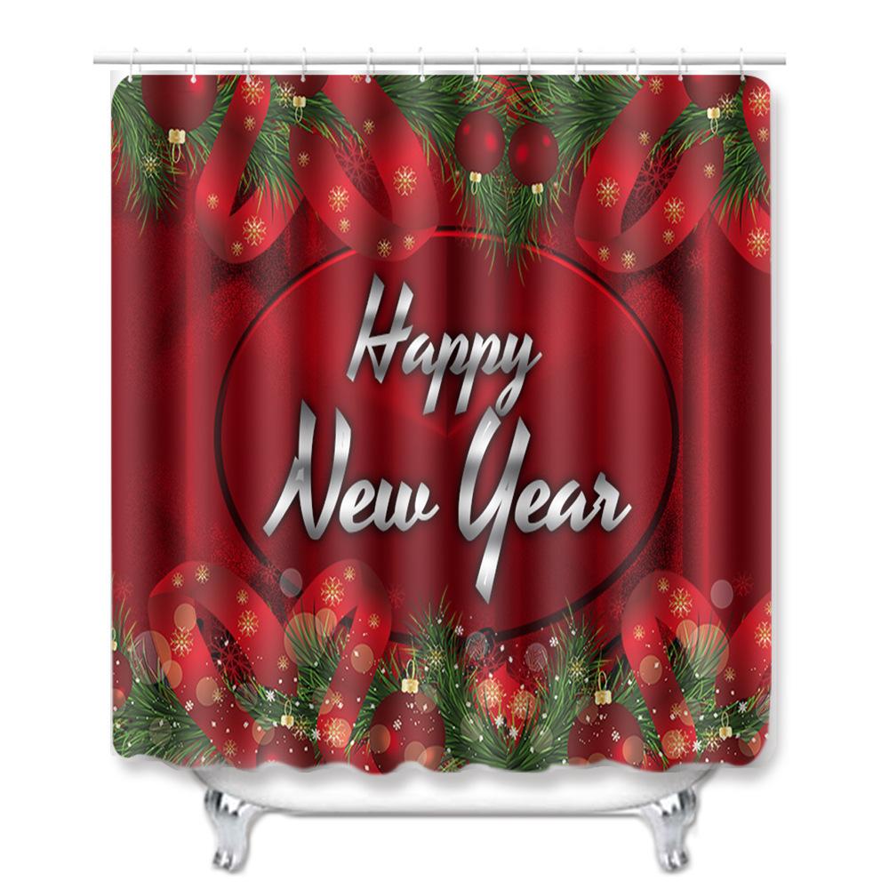 Christmas Waterproof Shower Curtain Four-Piece Floor Mat Combination Bathroom Water-Absorbing Non-Slip Carpet Door Mat Foot Mat