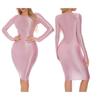 Womens Silky Solid Color Bodycon Pencil Dress Long Sleeve Hip Wrap Sleep Dress Nightdress