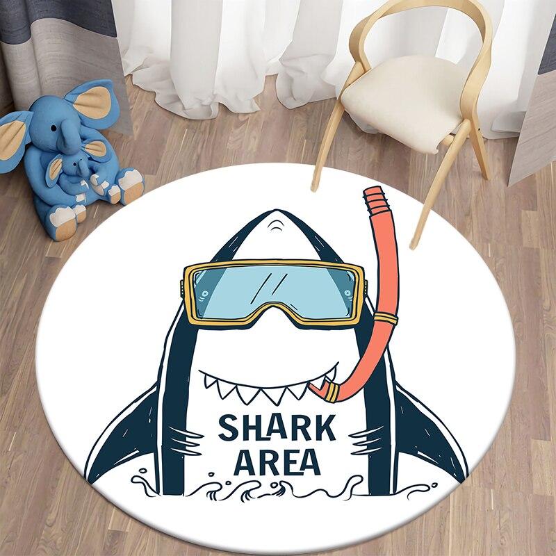 Tappeto rotondo stampato Shark Kawaii Art per soggiorno Tappeto da campeggio Tappetino da picnic Tappeto per camera da letto Flanella Tappetino yoga antiscivolo Regalo