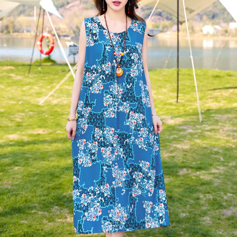 Grote Maten Elegante Jurken voor Vrouwen Losse Zomer Jurk Zonder Mouwen Vrouwen Vintage Kleding