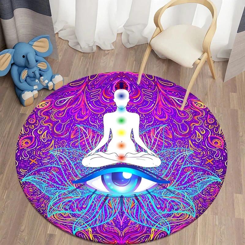 Psychedelischer Boho Mandala Chakra Runder Teppich Meditationsmatte Für Wohnzimmer Badezimmer Kreis Fußmatte Yogamatten Schlafzimmer Bodenmatte