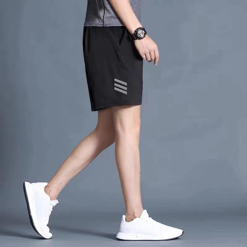 Men's Quick-Dry Casual Fitness Shorts - Summer Ice Silk, Loose Fit, Trendy Five-Point Design for Running, Basketball, and Beach Activities.