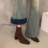 High-heeled Korean Small Ankle Boots Suede Martin Boots Women's Shoes 2024 New Autumn and Winter Velvet Square Head Thin Short Boots