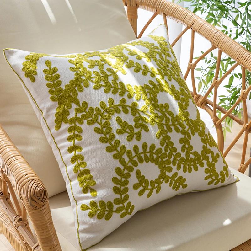 Retro Tulips Orchid Flower Embroidered Pillowcase Cushion Cover Morden Casual Cotton Case Sofa Bedroom Decro 45x45cm