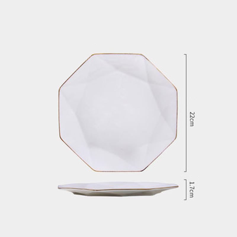 White Plate Ceramic Steak Plate Sushi Dessert Flat Plate Characteristic Hotel Restaurant Dinner Plate Octangle Western Food Dish