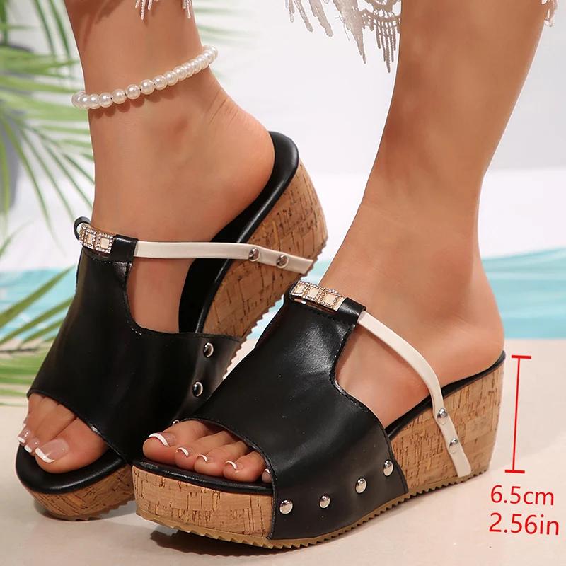 Retro Wedge Heel Sandals for Women Summer 2026 Comfort Thick Bottom Beach Slippers Women Punk Chunky Platform Sandalias Mujer