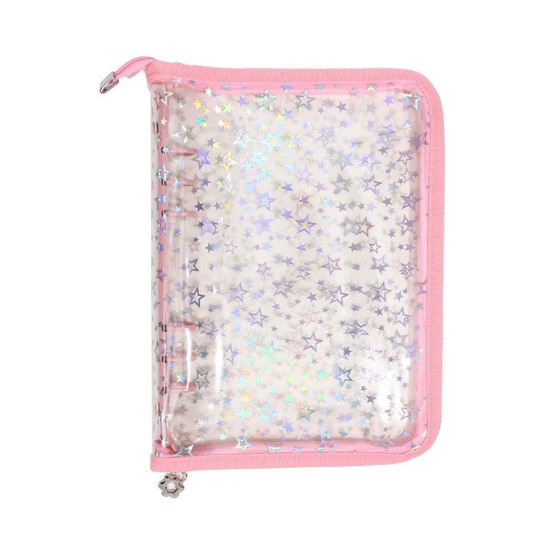A5 Budget Binder Planner Cover with Zipper Glitter Stars 6 Ring Refillable Notebook Shell for Journal Albums Diary School Office Supplies