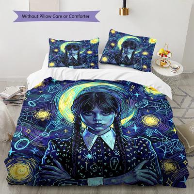 Wednesday Addams Pattern Bedding Quilt Set Quilt Cover Pillowcase Home Decoration Birthday Gift (1 * Duvet Cover + 2 * Pillowcase, Without Core)
