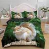 3D Squirrel King Queen Duvet Cover Lovely Animal Bedding Set for Kids Teens Adults Wildlife Green Leaves Soft 2/3pcs Quilt Cover