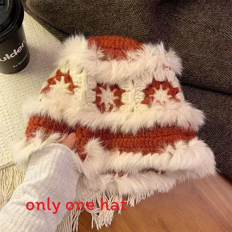 Wool Hat For Women With Faux Rabbit Fur Warmth And Foldable Design For Winter Comfort
