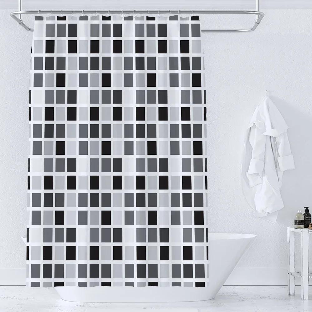 Tende da Doccia con Motivo a Mosaico Blu Tenda da Bagno Impermeabile in Poliestere Geometriche Per Bagno Decorazione per la Casa Tenda con Ganci