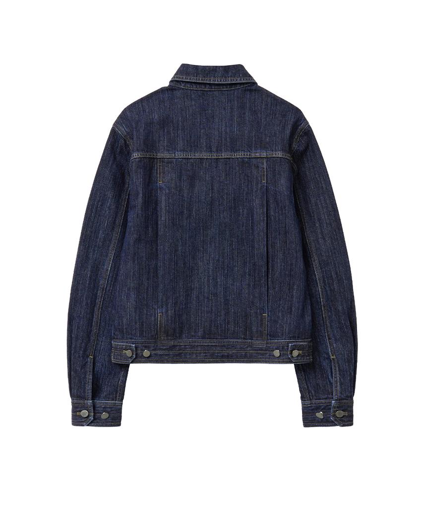 Misekiseoul Men Pleats Denim Trucker Jacket Dark Navy