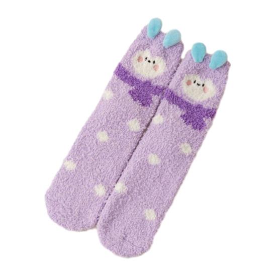 1 Pair Sleeping Socks Cartoon Animal Design Thickened Coral Velvet Warm Winter Socks Mid-Tube Non-Slip Indoor Winter Socks