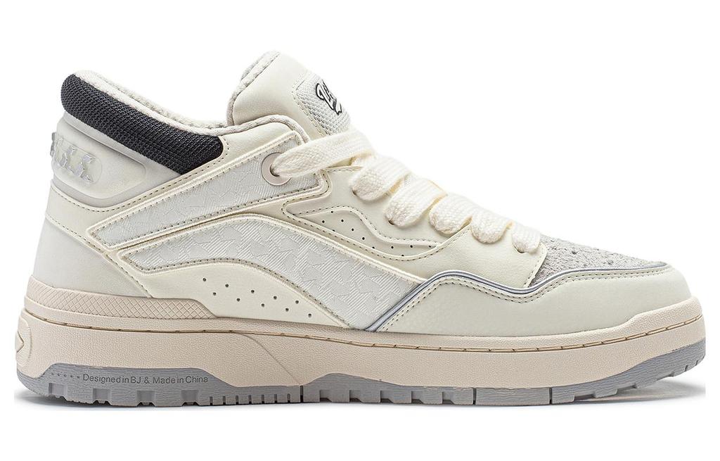 Li Ning Wave Mid Slip Resistant Abrasion Resistant Mid Top Casual Shoes Men's White Gray AGCT497-2