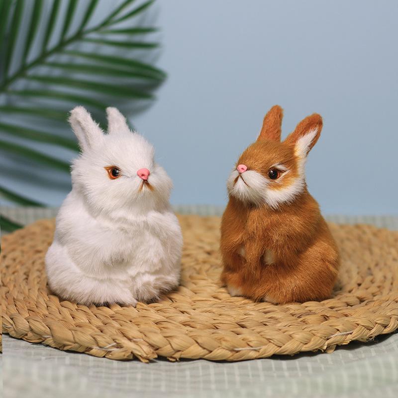 Plush Easter Bunny Figurine: Realistic Rabbit Toy & Home Decoration