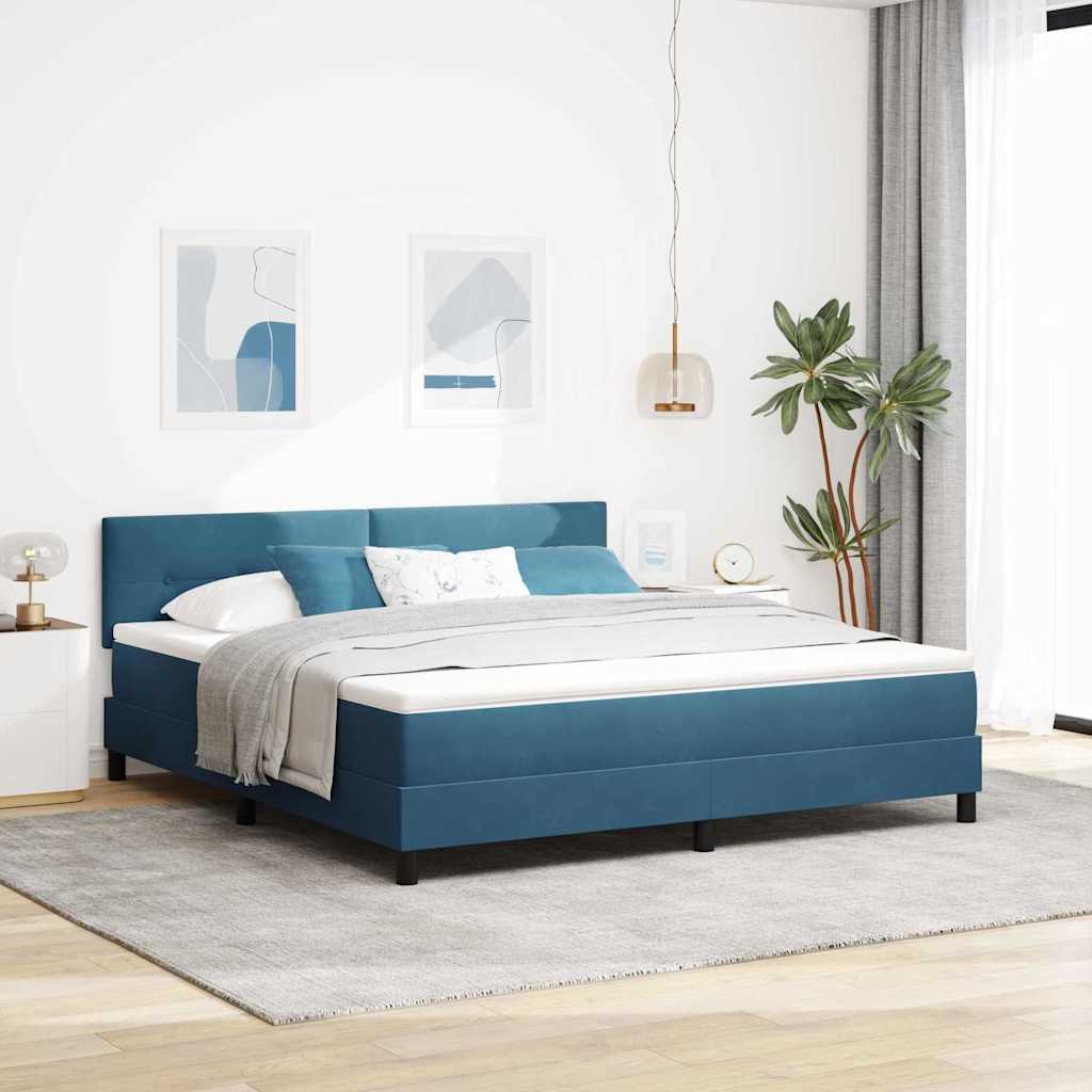 Box Spring Bed with Mattress Dark Blue 180 X 200 Cm Velvet