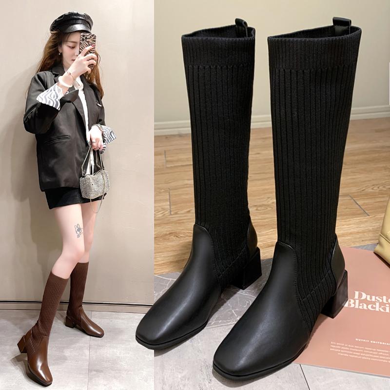 Knee High Sock Boots for Women 2024 Style Hot Selling Women's Long Shoes Women's Elegant Autumn Wedge Heel Elastic Hot Selling