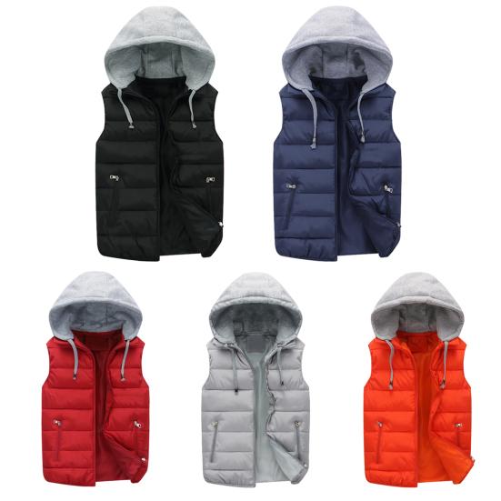 Men Autumn Winter Warm Vest with Hood Zipper Closure Waterproof Cold Prevention Sleeveless Casual Jacket Vest