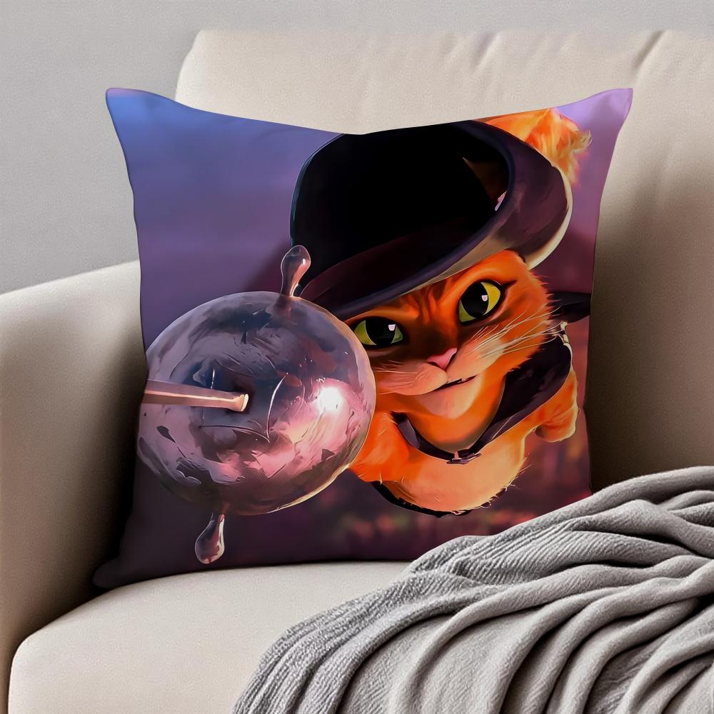 interesting funny PPuss in Boots Cushion Cover Pillowcase Antidustmite Invisible Zipper Short Plush Sofa Cushion