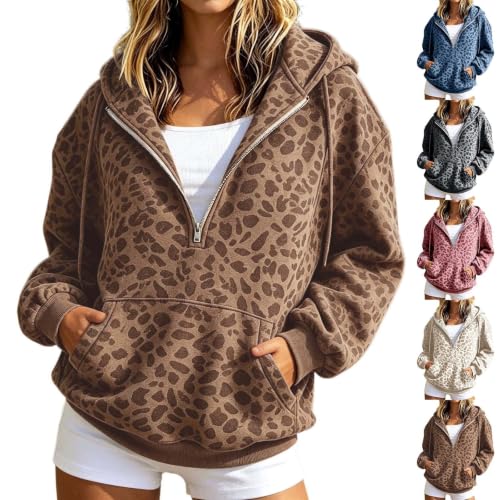 Women's Casual Pullover Top, Hooded Half Zip Long Sleeve Loose Fit