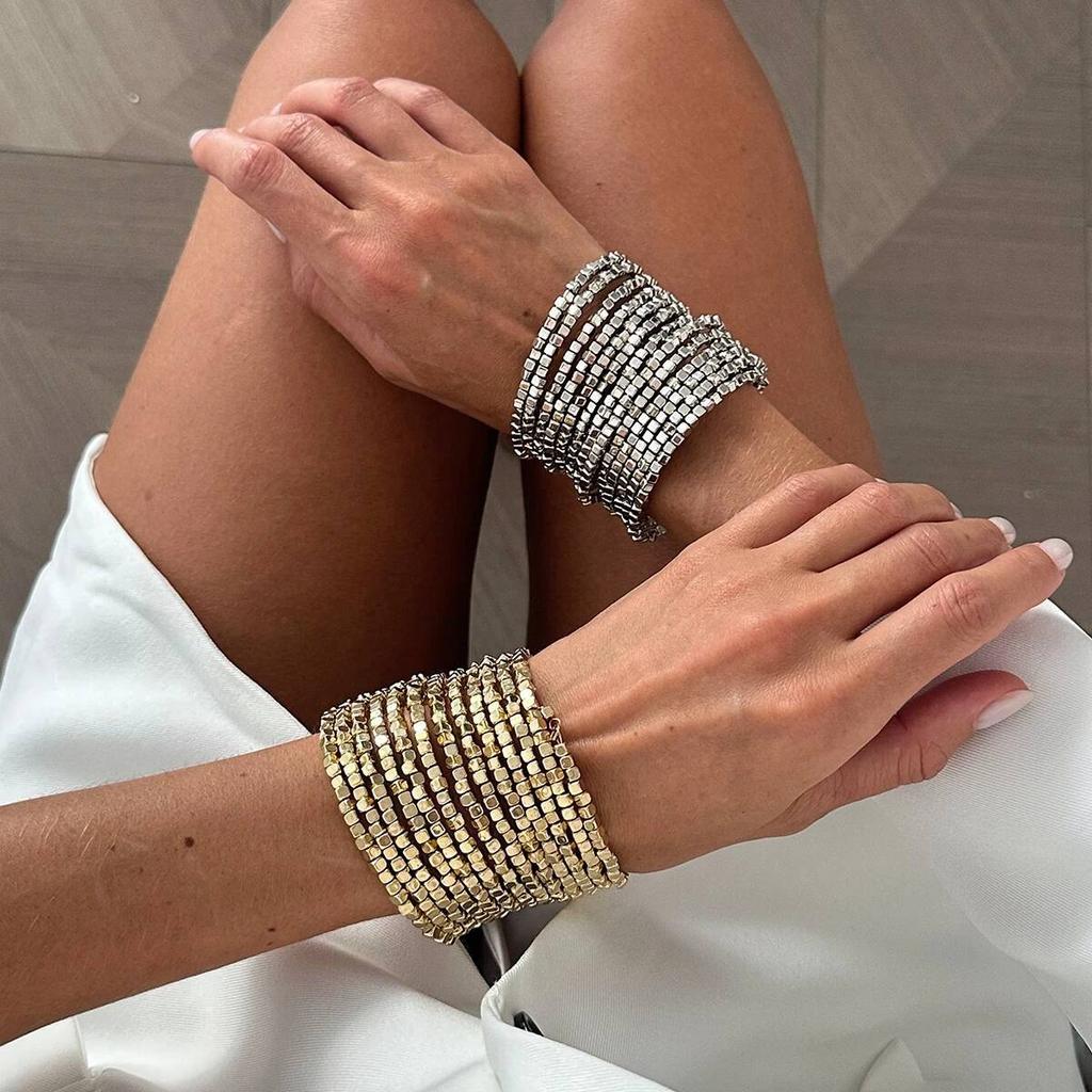 Vintage Multi Layer Wide Bracelet for Women Punk CCB Acrylic Bead Chain Bangle Bracelet Fashion Jewelry Accessories