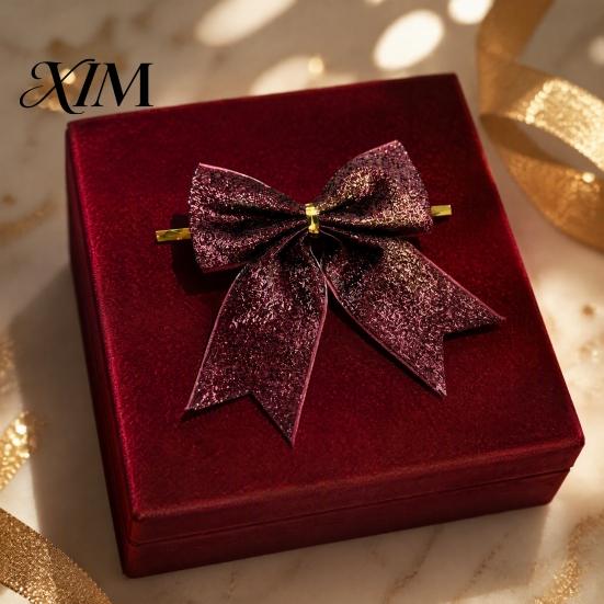 Large Fabric Bows for Home Decor Glitter Christmas Bow, Gold Sparkling Ribbon Hanging Ornament Decorative Wedding Scenery Tree Wreath Gift