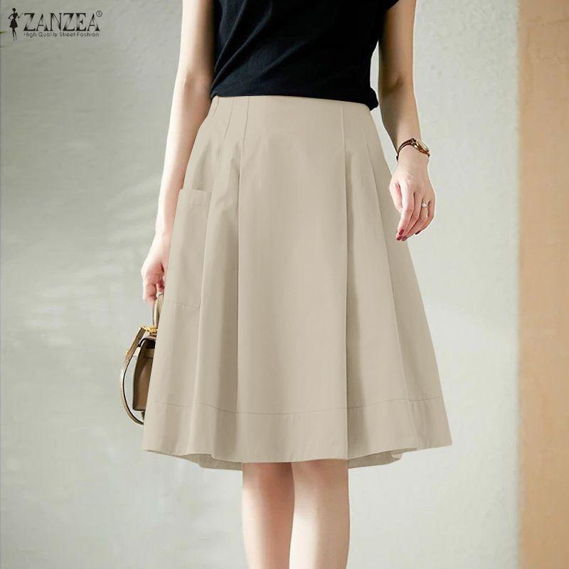 ZANZEA Women Casual Elastic Waist Loose Summer Skirts