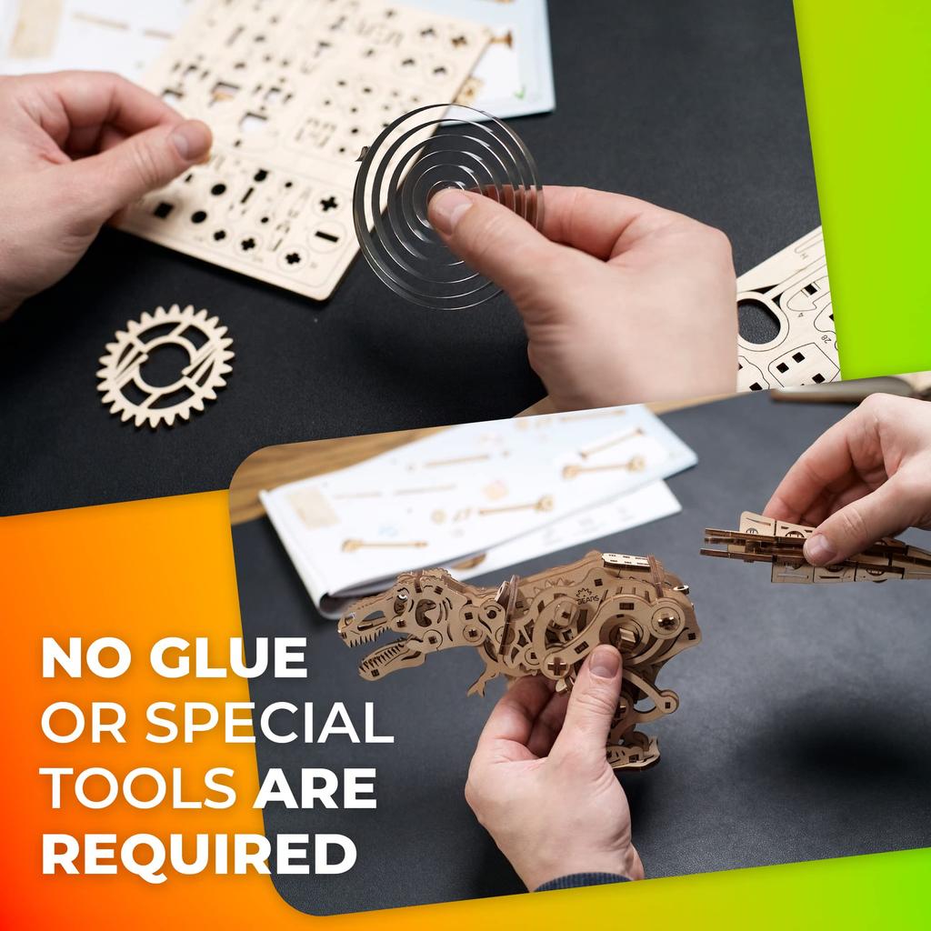 Ugears Tyrannosaurus Rex Wooden Puzzle - Moving, No Glue or Tools Required, 3D Puzzle, Dinosaur Model, Adult Wooden Assembly Kit, Advanced Level