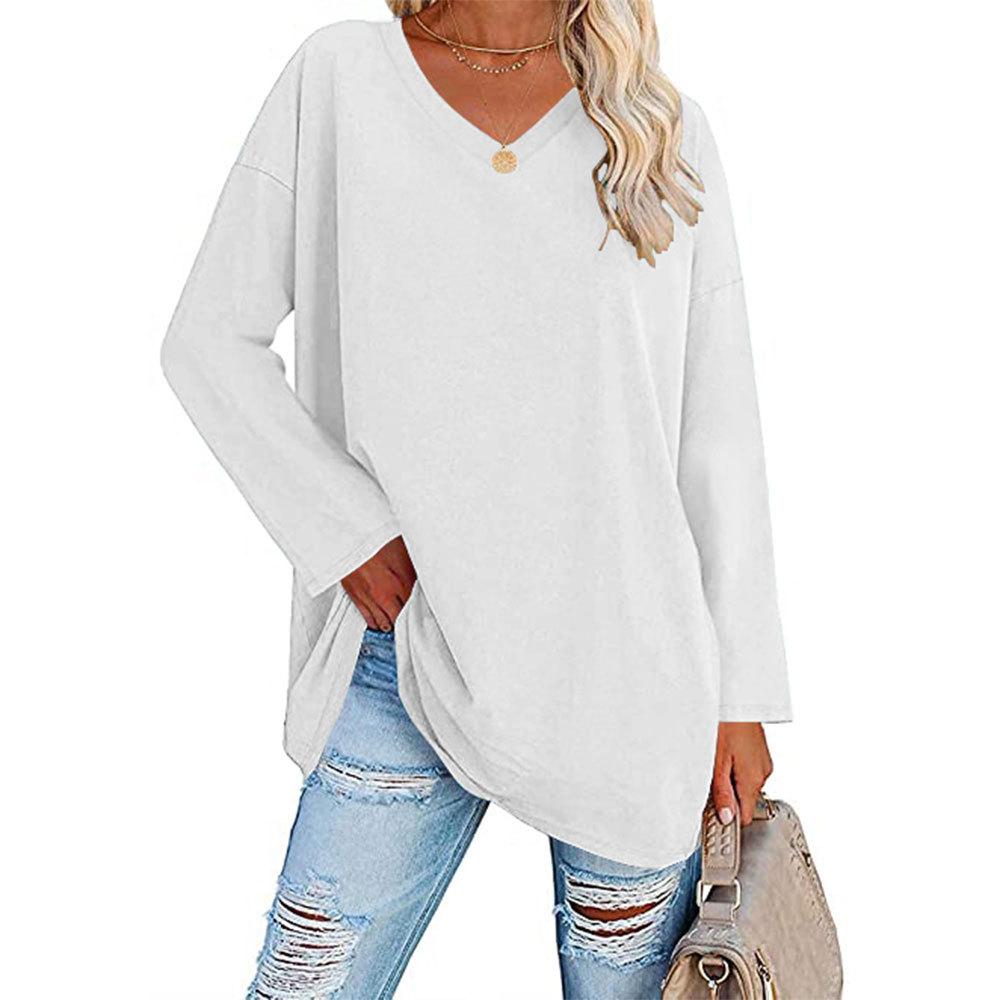 Mehrfarbige übergroße lockere V-Ausschnitt einfarbige Damen-T-Shirts
