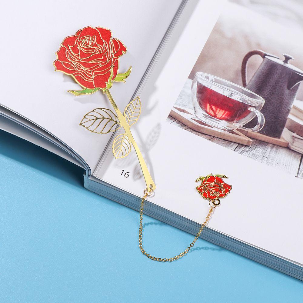 Leaf Rose Flower Chinese Style Metal Bookmark Vintage Bookmark Hollow Bookmark Leaf Bookmark