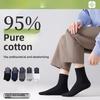 Men's Summer Lightweight Pure Cotton Mid-Calf Socks - Grade 10A Anti-Bacterial, Odor-Resistant, Sweat-Absorbing 100% Cotton Business Men's Socks