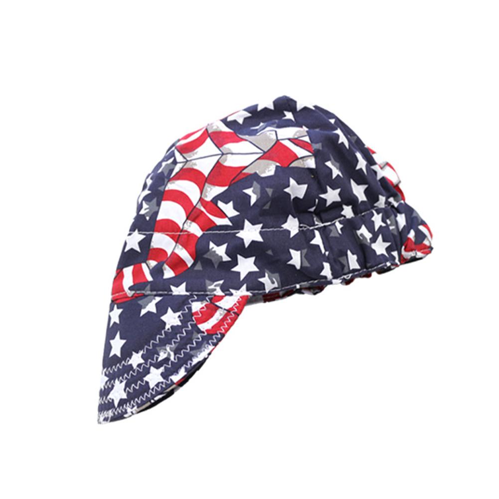 Cappello da saldatore in puro cotone con motivo a stelle e strisce, regolabile, traspirante, antipolvere e anti-sudore