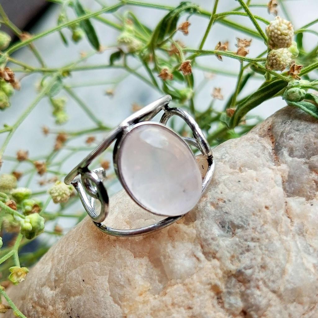 Rose Quartz Gemstone 925 Sterling Silver Plated Adjustable Ring Jewelry NST-J2H10166