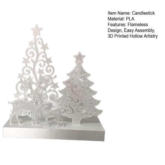Yousheng Candle Holder, Candlestick Base with Hollow Elk Christmas Tree Design, 3D Printed Matte White Ornament for Festive Home Table Decor