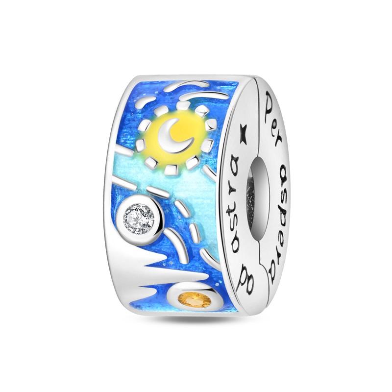 925 Silver Starry Sky Secret Garden Heart-Shaped Sunflower Charms Bead For Women Fit Bracelet DIY Jewelry Gift