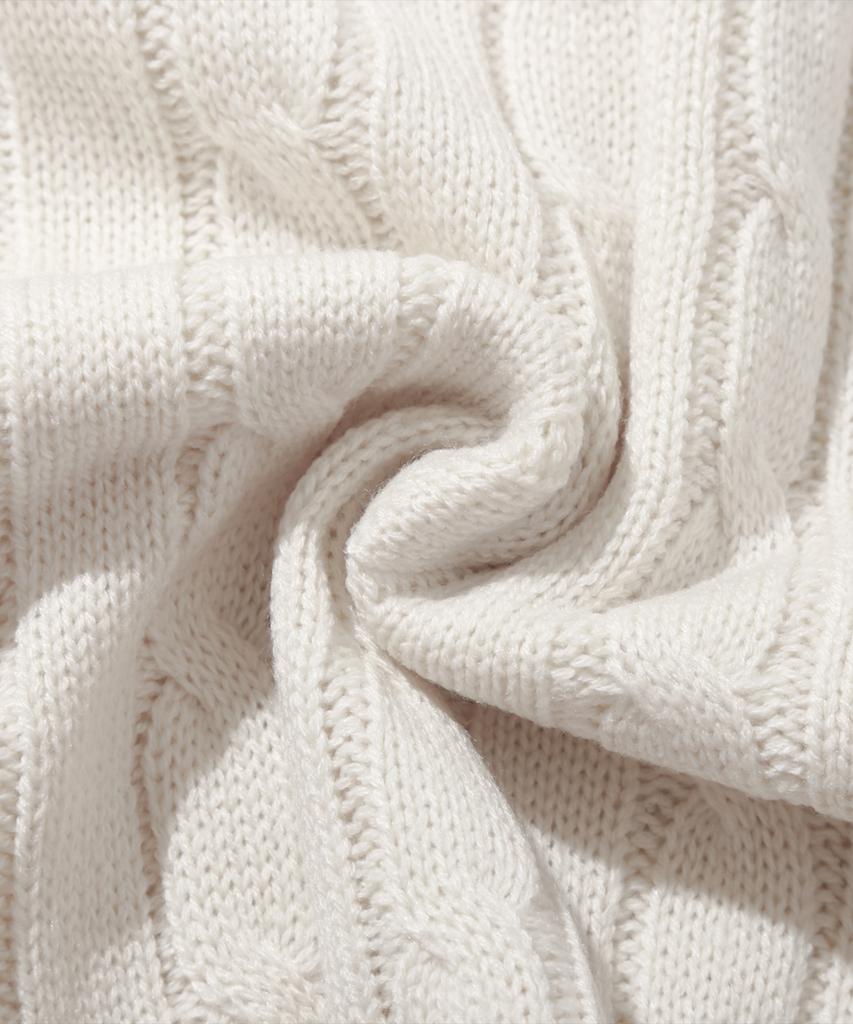 TRILLION Washable Boat Embroidery Cable Crew Neck Knit (Ivory)