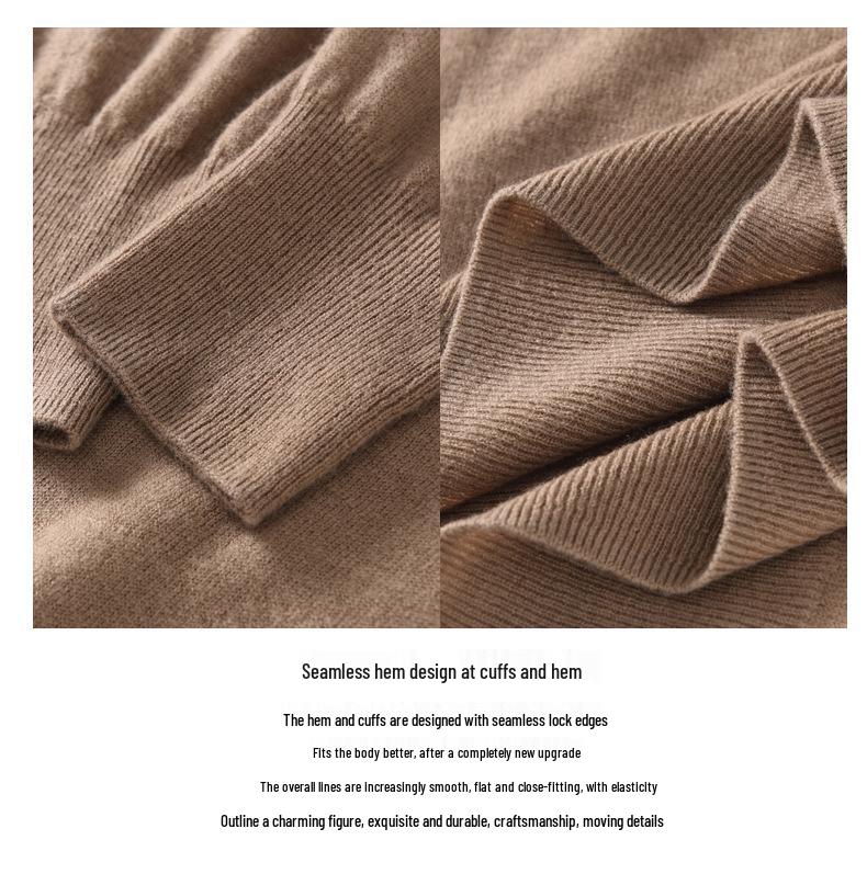 Women's 100% Pure Wool Seamless Knit Sweater - Machine Washable, Round Neck, Autumn Style