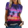 Summer Round Neck Hawaiian Sunset Palm Tree 3D Print T-Shirts Fashionable Casual Short Sleeved Women's T-shirts