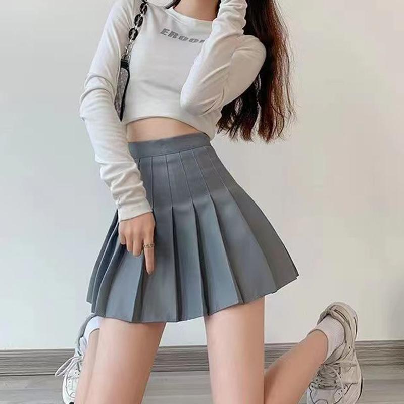 Elastischer Elastischer Bund Plissee Rock Damen JK Uniform A-Linien Rock College Stil Hohe Taille Schlankmachendes Kleid