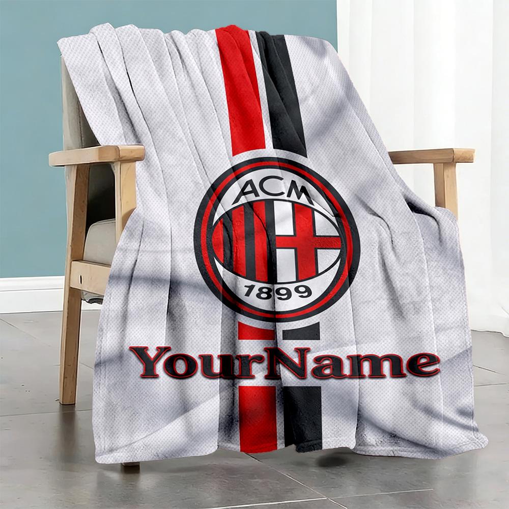 Ac Milan Customize Your Name Blanket Throw Customizable Blanket Comfortable Perfect for Picnics Bedding Living Room Livingroom Ideal for All Seasons