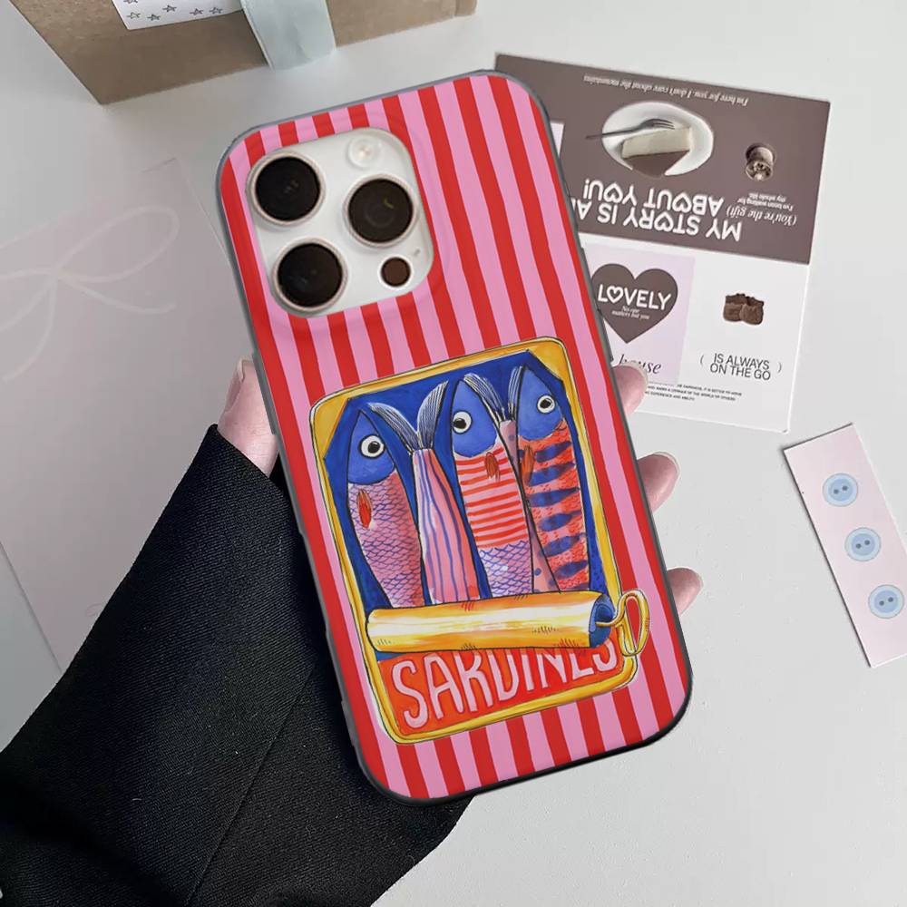 Coque de téléphone transparente souple ondulée Sardines Pour IPhone 17 15 16 11 12 13 14 Pro Max Plus Pro