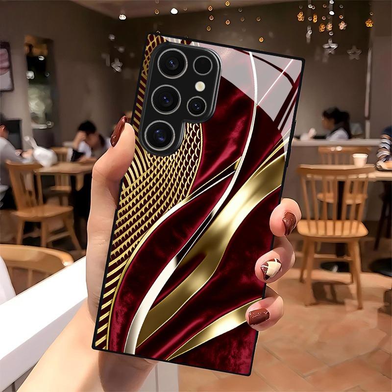 Roodgoud fluweel textuur kunst gehard glas telefoonhoes geschikt voor Samsung GalaxyS26 S25 S24 S22 S21 S20FE/Ultra/Plus valbestendig